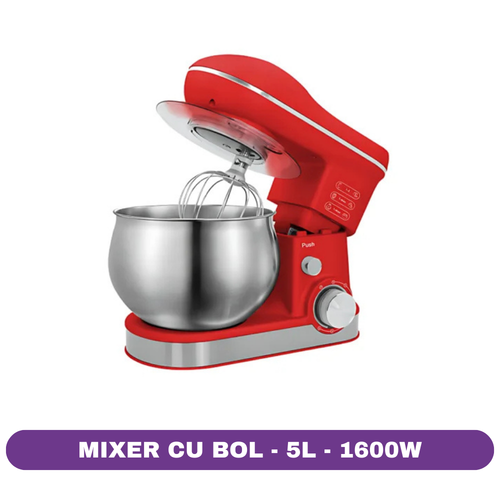 Mixer cu bol RAF R6616, 5L, INOX, 1600W