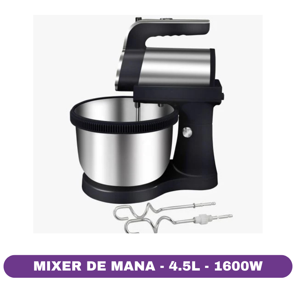 Mixer de Mână cu Suport Hoffmans – 1600W, 5 Viteze, Bol 4.5L