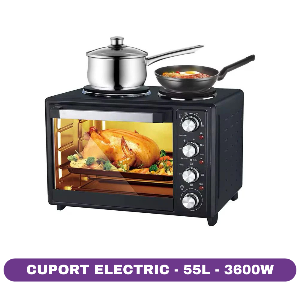 Cuptor si Plita Electrica Hoffmans HM-753, 55L, 2000W + 1600W, 2 Plite