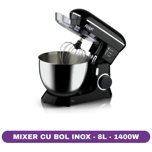 Mixer cu bol RAF 8L R6602, 1400W, 4 accesorii