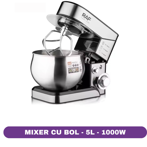 Mixer cu bol RAF R6683, INOX, 5L, 1000W