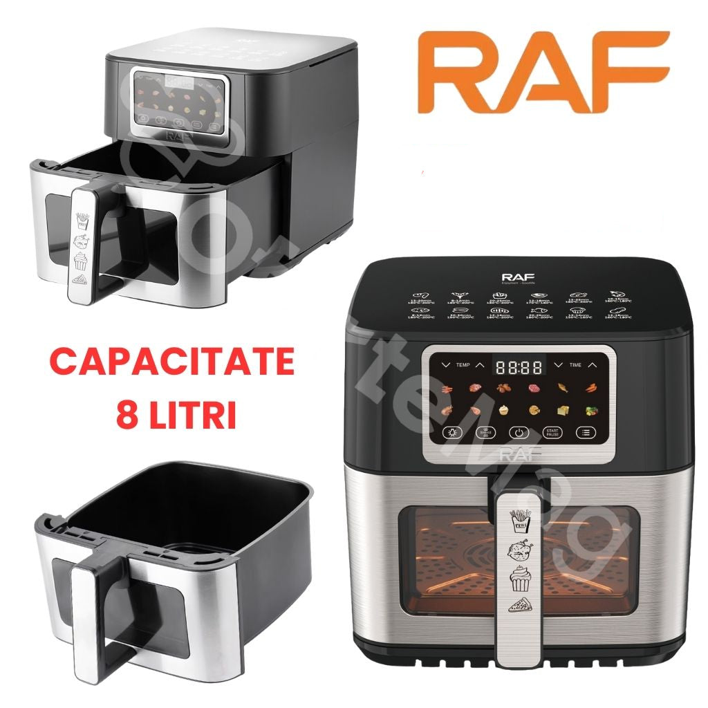 Air Fryer RAF, 1700W, Capacitate 8 Litri, 12 Programe Automate de Gătire, Suprafață antiaderentă de gătire