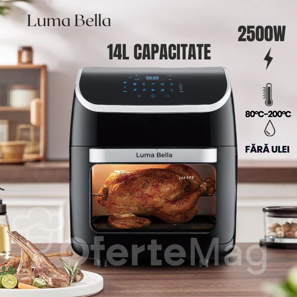 Air Fryer SOKANY, Putere 2500W, Control și Afișaj Digital, 14L Capacitate, 10 Programe Automate de Gătire, Strat Antiaderent