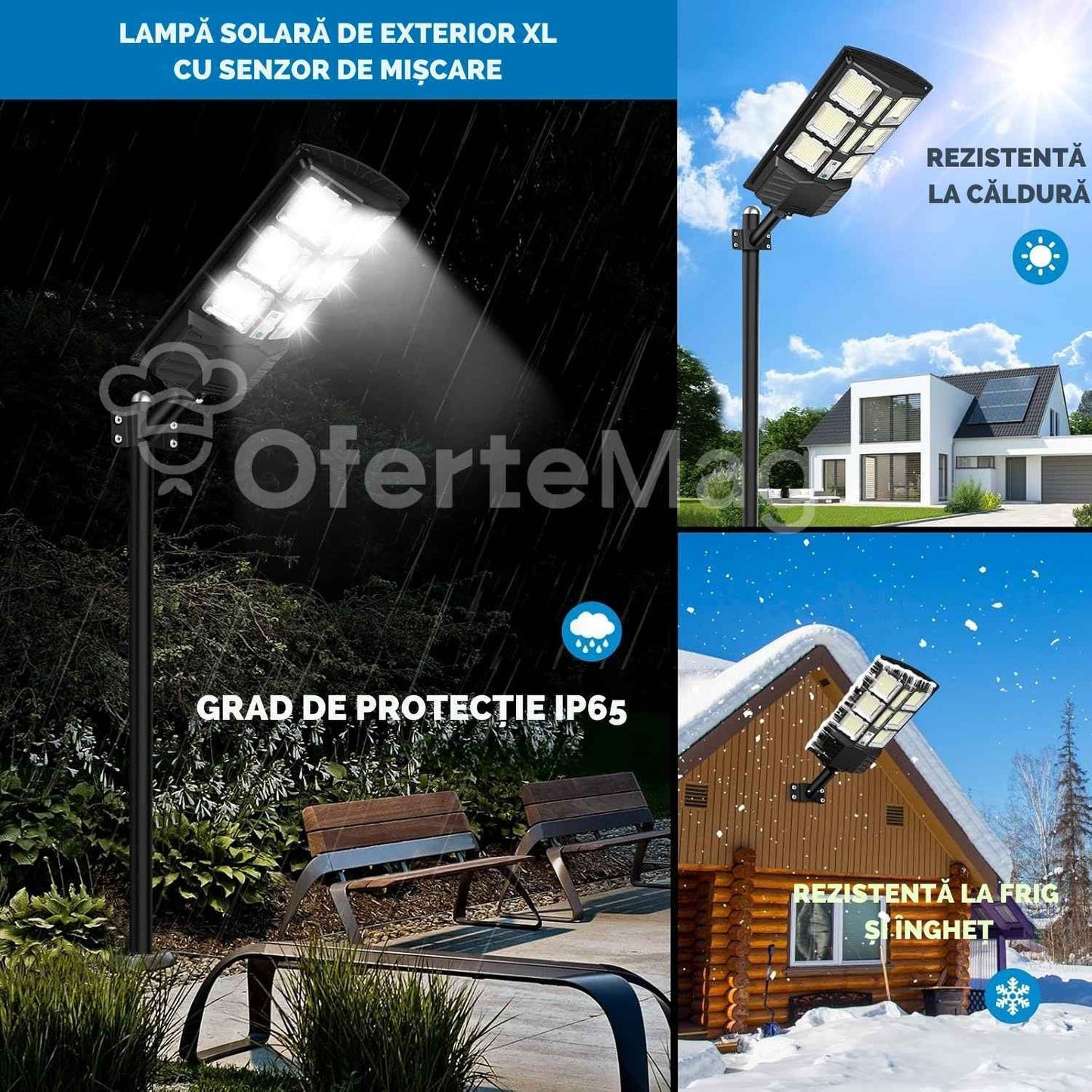 Lampă Solară XL de Exterior, Lumină neutră, 380 LED SMD, Control din Telecomandă, Kit de montaj inclus, Senzori inteligenți, Rezistentă la intemperii - Grad de protecție IP65