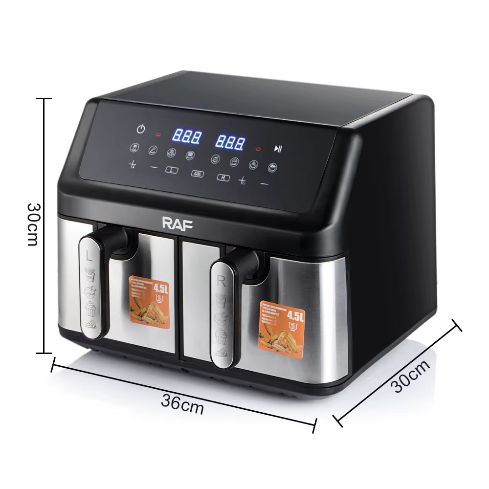 Friteuză RAF Air Fryer Dual, 9L, 2000W, 12 programe, control digital