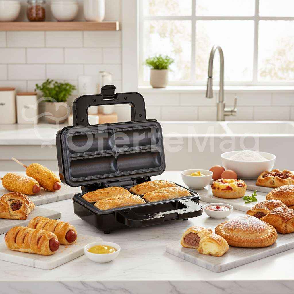 Aparat Electric pentru Rulouri și Plăcinte, Putere 800W, Capacitate 4 Bucăți Simultan, Suprafață Antiaderentă, Gătire Uniformă pe Ambele Părți, Design Compact, Ideal pentru Foietaje și Cornuri cu Crenvurști