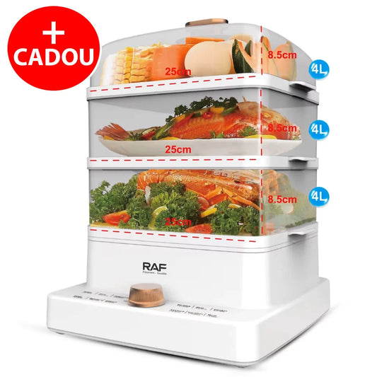 Aparat gatit cu Abur RAF 12L, 3 Nivele, 12 Functii, 1200W (+ Cadou)