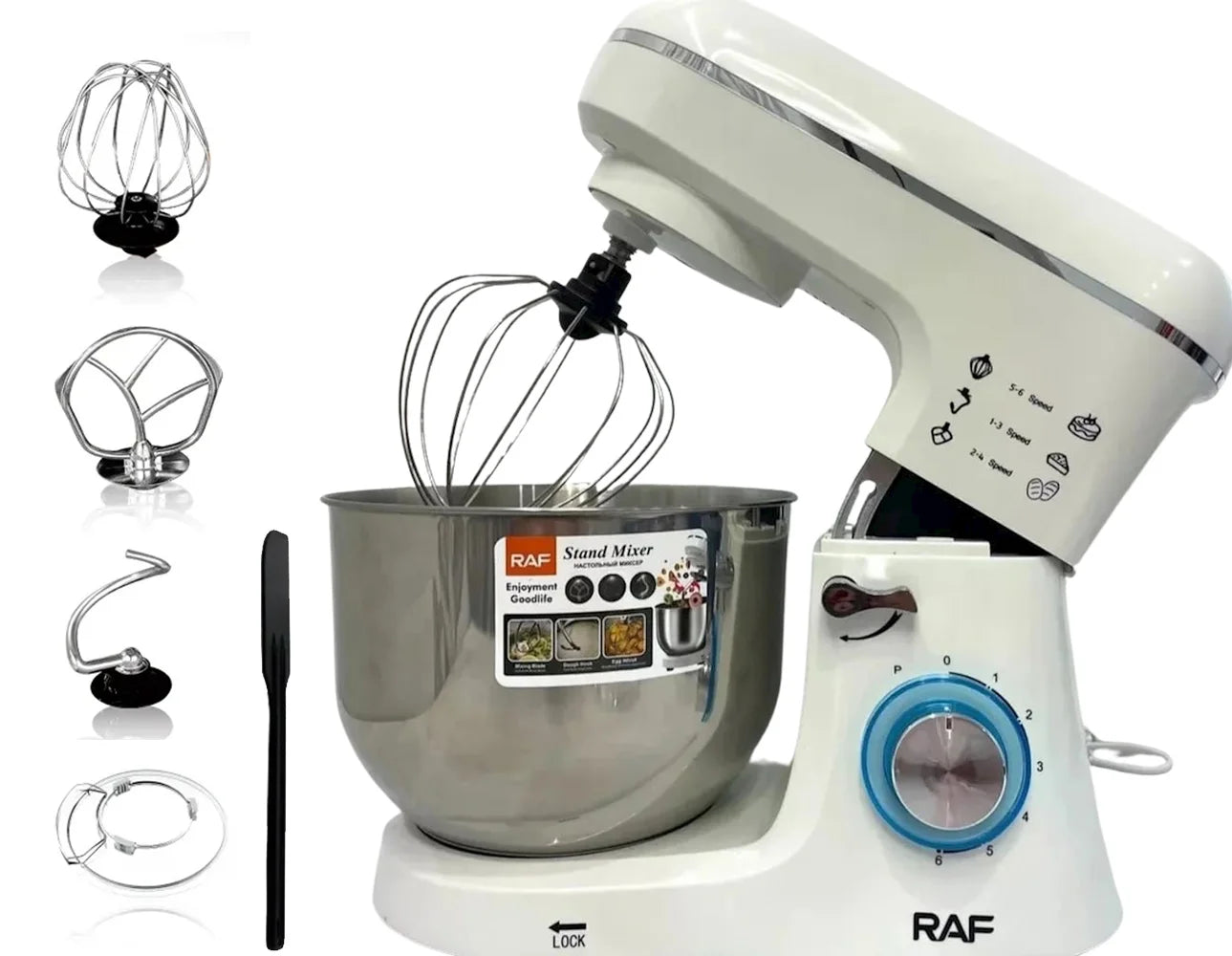 Mixer cu bol RAF R6616, 5L, INOX, 1600W
