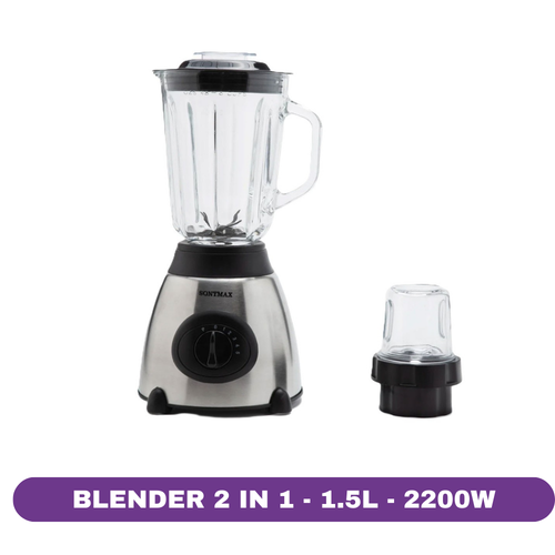 Blender inox & sticlă 2 in 1, 1.5L, 5 viteze, 8 lame, cu râșniță