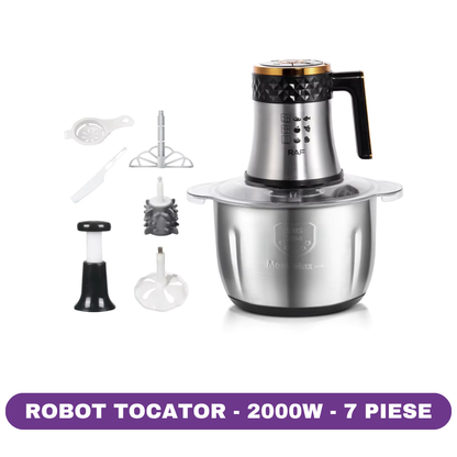 Robot Tocător Electric RAF, inox&sticla, 2000W, 3L, 7 accesorii