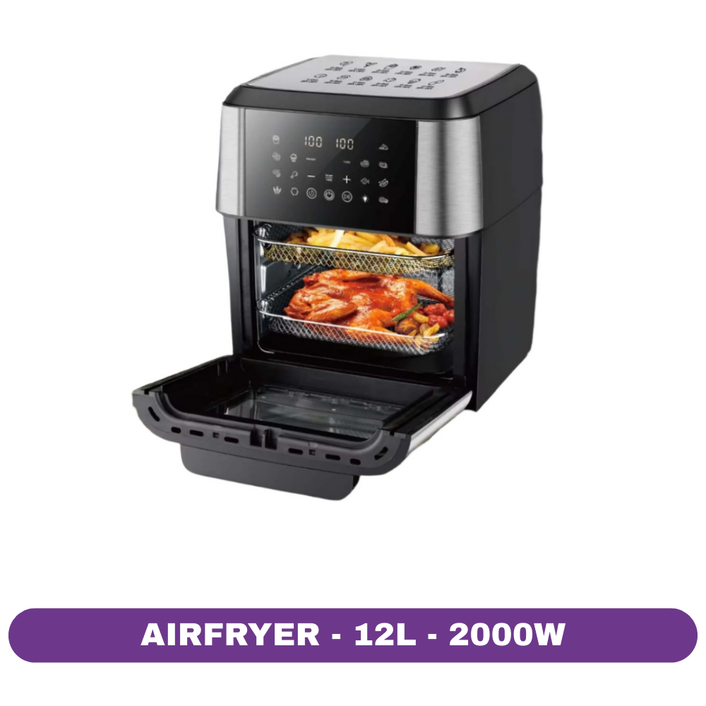Friteuza cu aer cald 12L RAF, functie de rotisor, 2000W, 5 accesorii