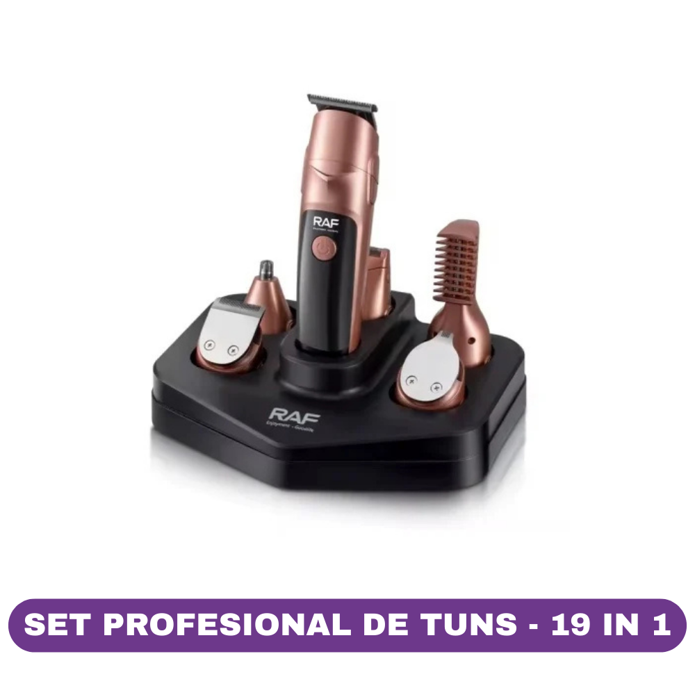 Set profesional de tuns si ingrijire RAF R.4021, 19 accesorii, incarcare USB