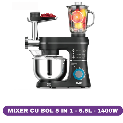 Mixer cu bol multifunctional 5 in 1 RAF, 5.5L, 1400W
