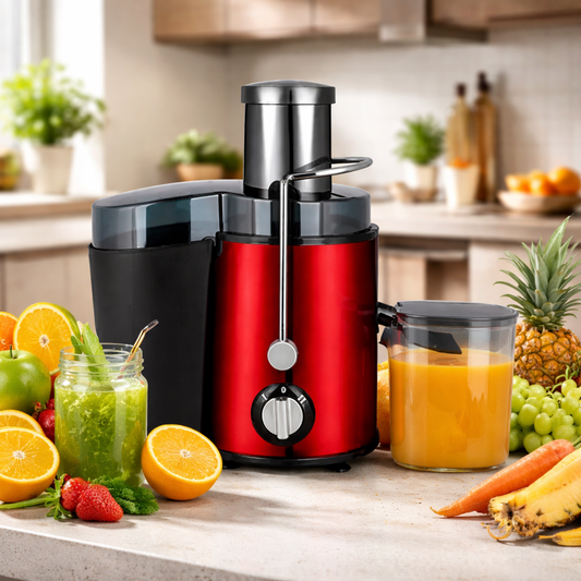 Storcător de fructe și legume centrifugal RAF, 1000W, 2 viteze + Funcție Pulse, 18000 rpm, tub alimentare 65 mm, recipient suc 450 ml, recipient pulpă 2L, filtru inox, piese detasabile