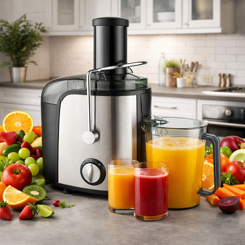 Storcător Electric Fructe și Legume 1400W, Centrifugal, Tub XXL, Recipient Pulpă 1.5L, Lamă și Sită din Inox, 2 Viteze, Stoarcere Rapidă, Ușor de Curățat, Ideal pentru Sucuri Naturale Zilnice