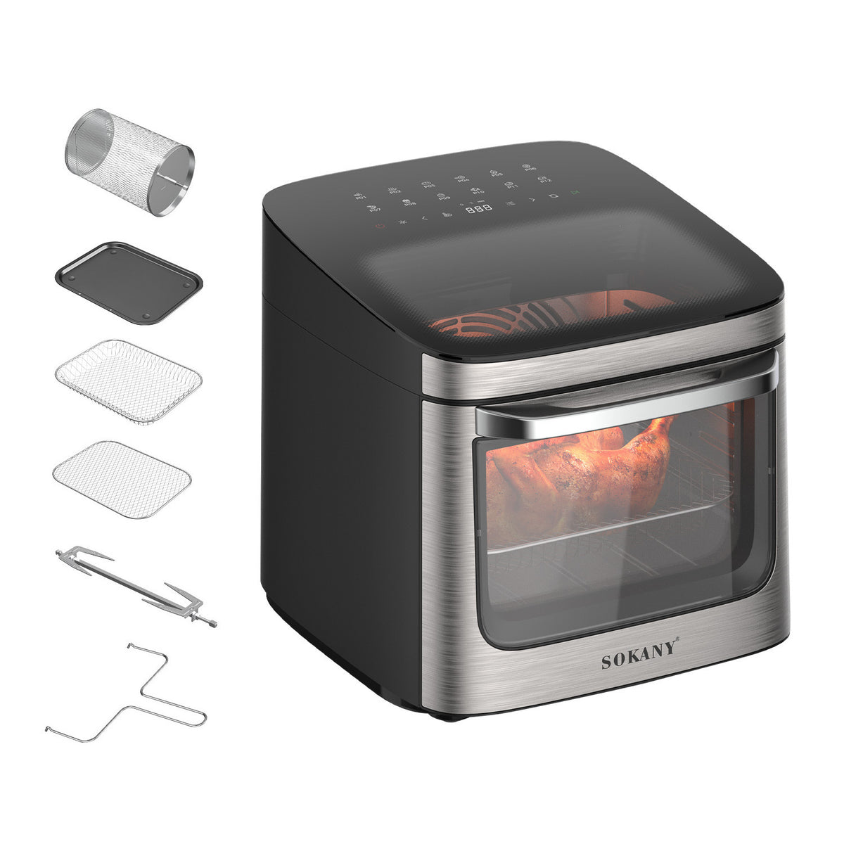 Air Fryer Sokany, 1800W, Capacitate 14L, Non-Stick, Fereastră Transparentă, Panou de Control Digital, Set de Accesorii Inclus