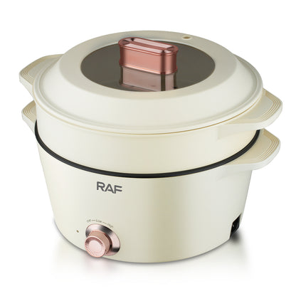 Oală electrică multifuncțională RAF, 1300W, multiple trepte de gătire, vas de 5L + recipient abur 2L, suprafață antiaderentă, mâner termoizolant