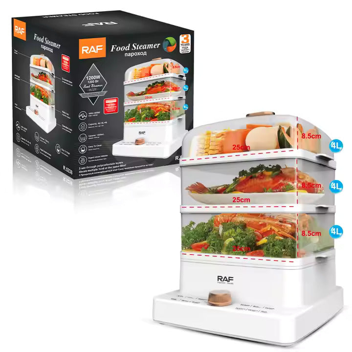 Aparat Gatit cu Abur 12L RAF, 1200W, 3 nivele simultan