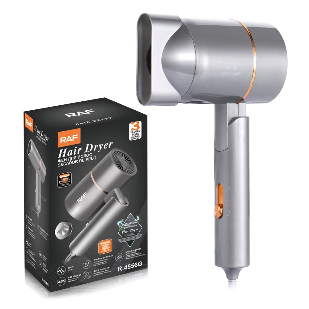 Uscător de Păr Electric Pliabil RAF, 800W,  2 Viteze, Design Compact și Ergonomic, Protecție Supraîncălzire, Portabil
