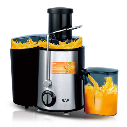 Storcător de fructe și legume centrifugal RAF, 1000W, 2 viteze + Funcție Pulse, 18000 rpm, tub alimentare 65 mm, recipient suc 450 ml, recipient pulpă 2L, filtru inox, piese detasabile