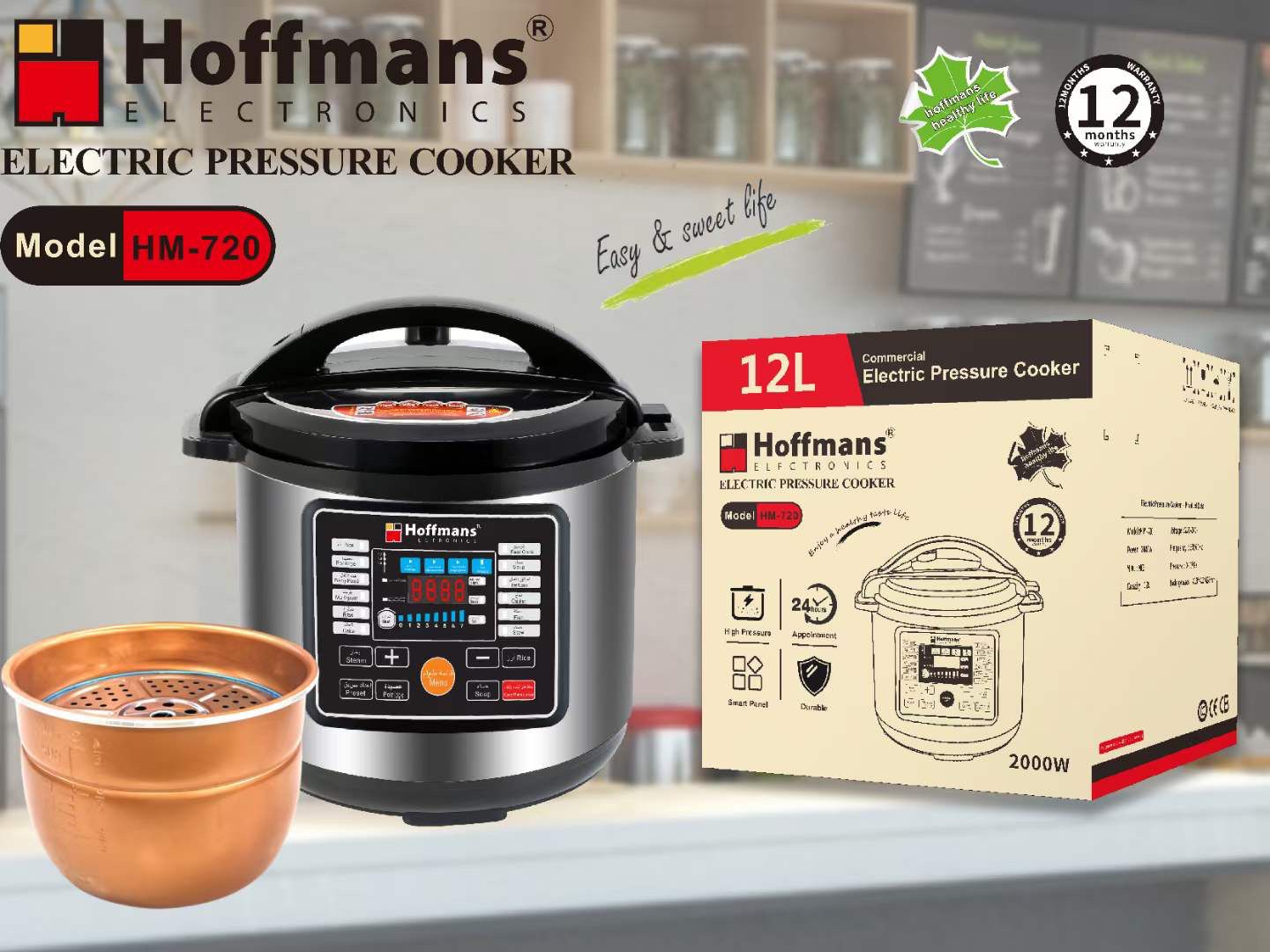 Oala Sub Presiune Hoffmans HM-720, 12L, 2000W, 18 programe