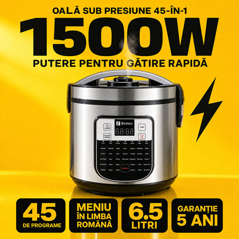 Oala Sub Presiune Ecolux 6.5L, 1500W, 45 Programe