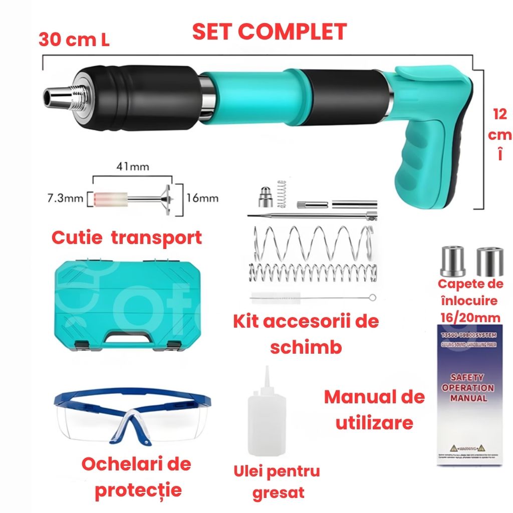 Pistol pentru fixare cuie/nituri +   Kit Profesional Complet inclus