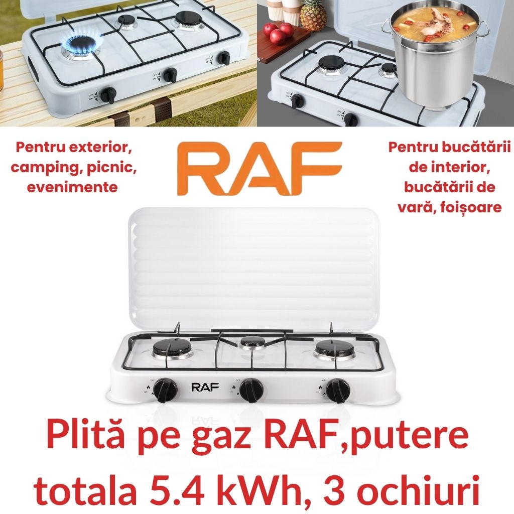 Plita pe gaz RAF cu 3 ochiuri, 5,4 kWh
