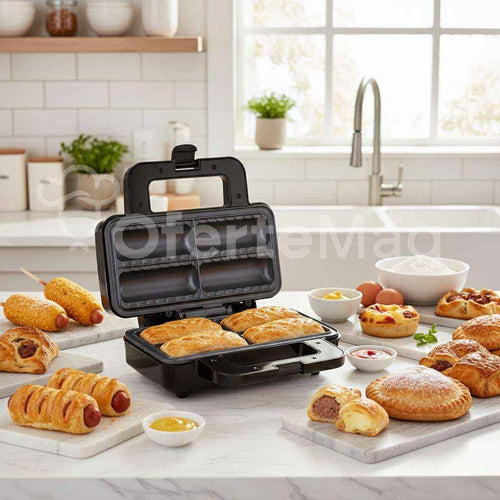 Aparat Electric pentru Rulouri și Plăcinte, Putere 800W, Capacitate 4 Bucăți Simultan, Suprafață Antiaderentă, Gătire Uniformă pe Ambele Părți, Design Compact, Ideal pentru Foietaje și Cornuri cu Crenvurști