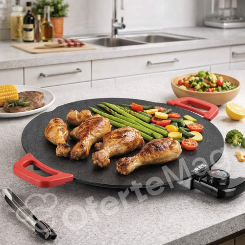 Plită electrică/Grill multifuncțională, Putere 1800W, diametru 36 cm, suprafață antiaderentă, termostat reglabil 5 trepte, încălzire uniformă, protecție supraîncălzire, ideală pentru gătit rapid acasă sau outdoor