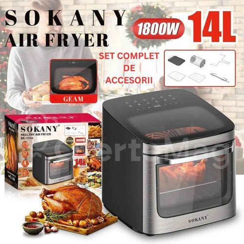 Air Fryer Sokany, 1800W, Capacitate 14L, Non-Stick, Fereastră Transparentă, Panou de Control Digital, Set de Accesorii Inclus